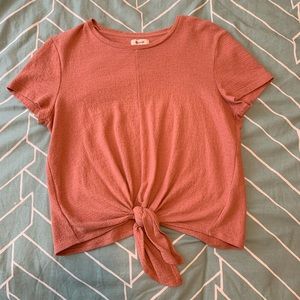 Madewell tie front textured crew neck blouse